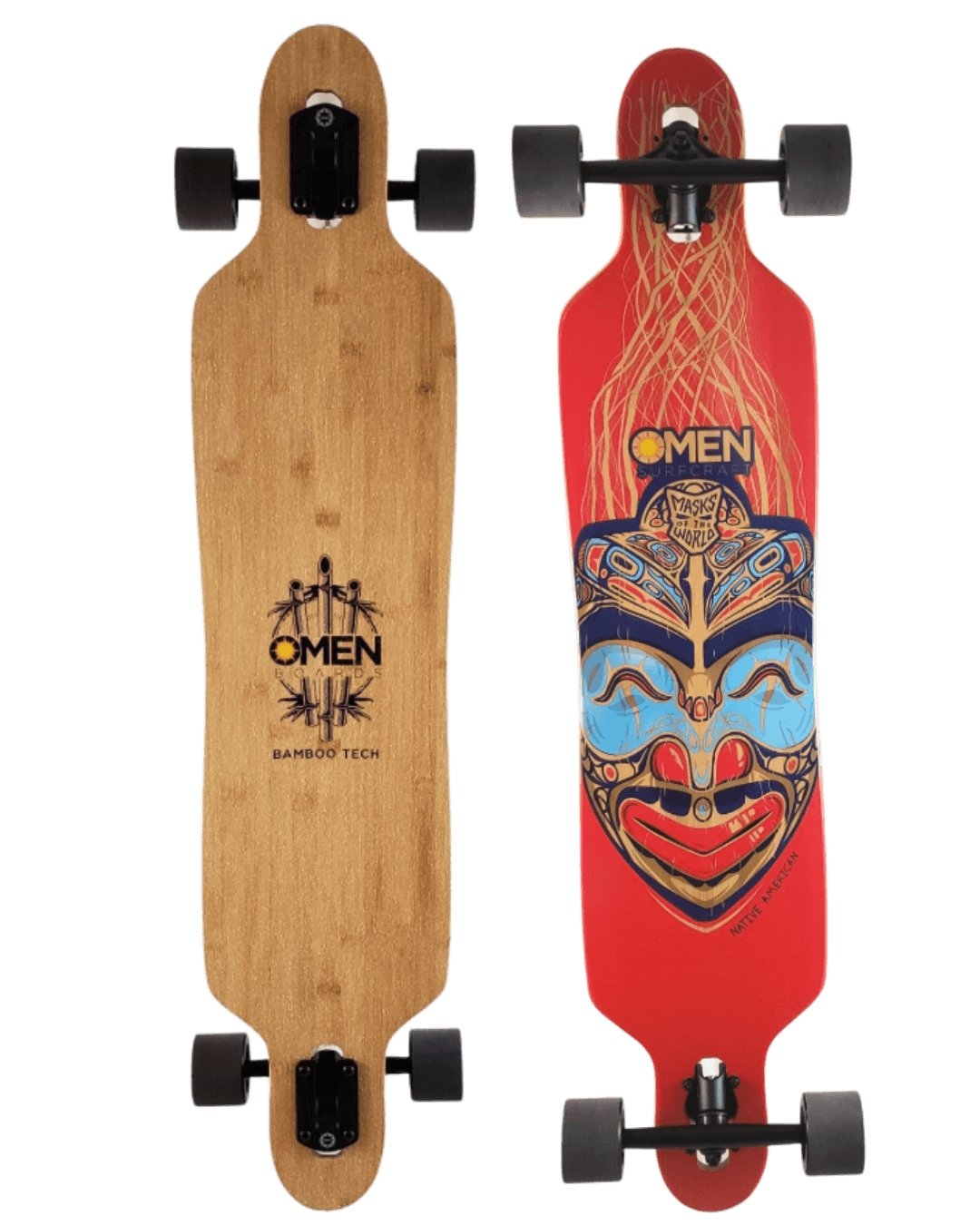 Omen: 42" Native American Mask Longboard Skateboard Complete - MUIRSKATE