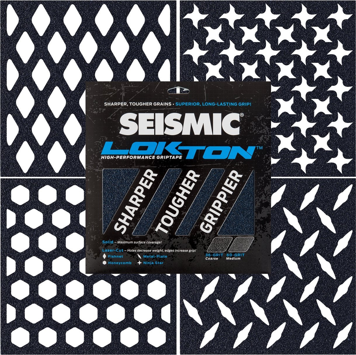 Seismic 36-grit Lokton Grip Tape - 3 Sheets (11 x 11) - MUIRSKATE